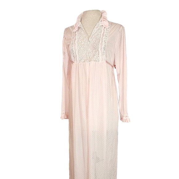 Gotham New York Other - Gotham NY Robe Vintage Semi Sheer Lace Front Polkadot Long Sleeve Pink Size L